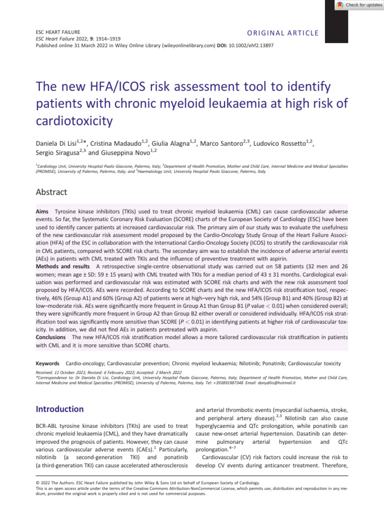 ESC Heart Failure - 2022 - Di Lisi - The New HFA ICOS Risk Assessment ...