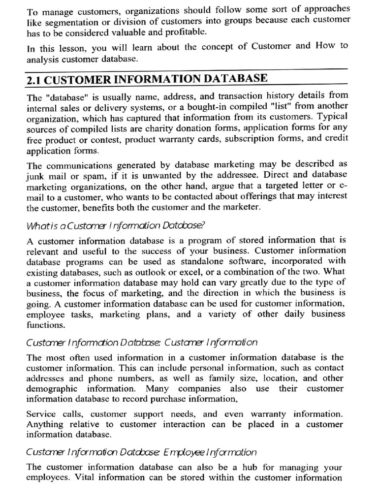 Understanding Customer Information Databases | PDF | Customer ...