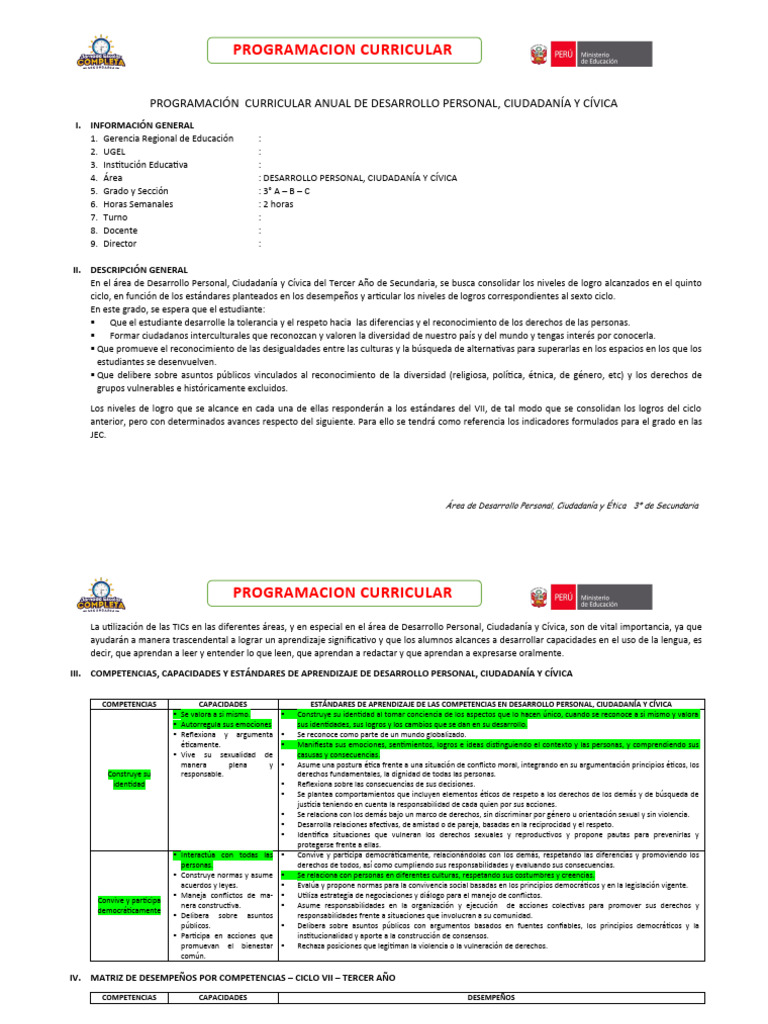 DPCC 3 Prog y Unidades | PDF | Enseñando | Aprendizaje