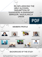 Factors Influencing The Early Alcohol Consumption of Teenagers in Barangay Bariquir, Naguilian, La Union