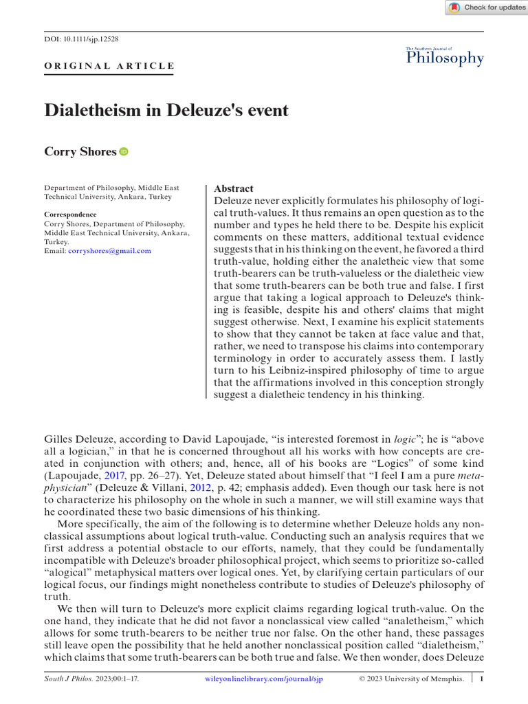 Dialetheism in Deleuze S Event | PDF | Philosophy