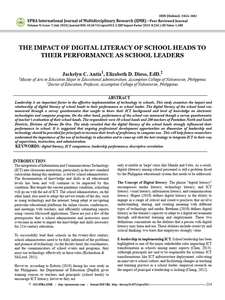 Digital Literacy's Impact on School Leadership | PDF | Educational ...