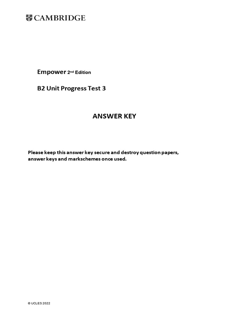 Unit Progress Test 3 Answer Key Version A Pdf