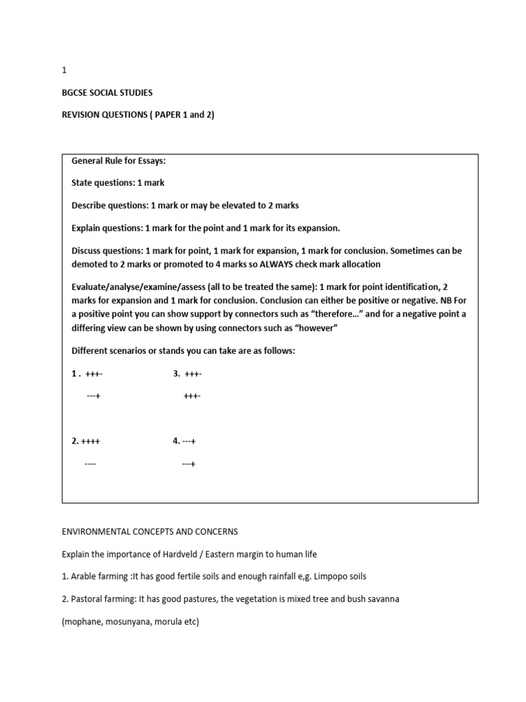 Bgcse Social Studies Revision PDF Family Agriculture