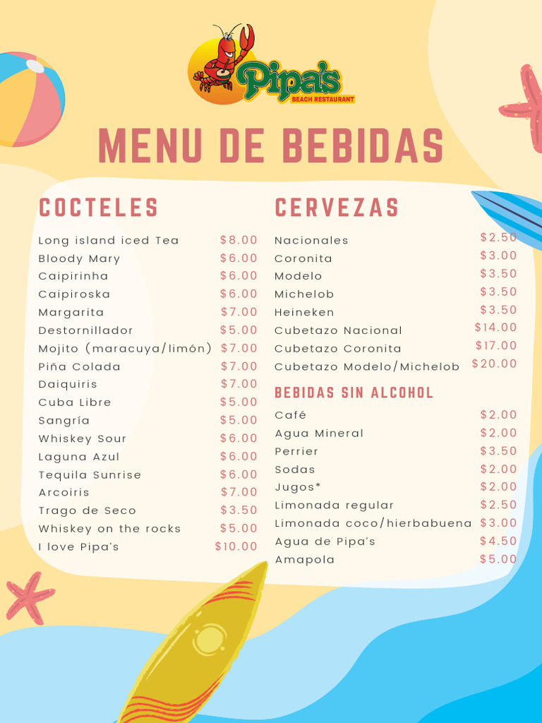 Menu de Bebidas: Cocteles Cervezas | PDF | Bebida | Cocina