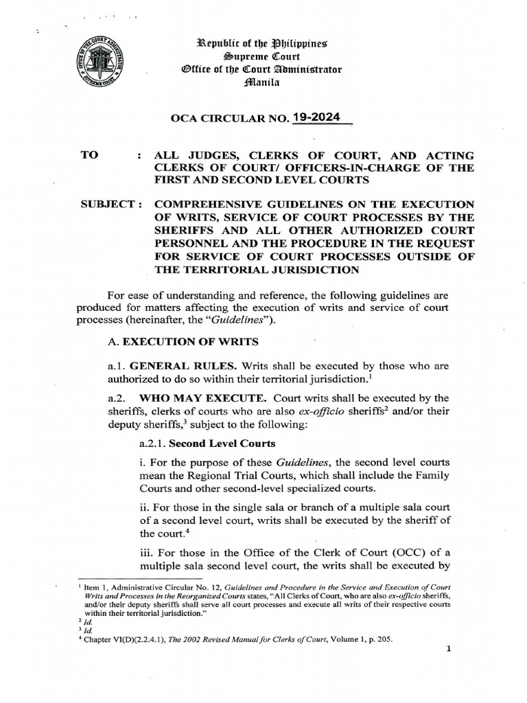 OCA Circular No. 192024 PDF Sheriff Service Of Process