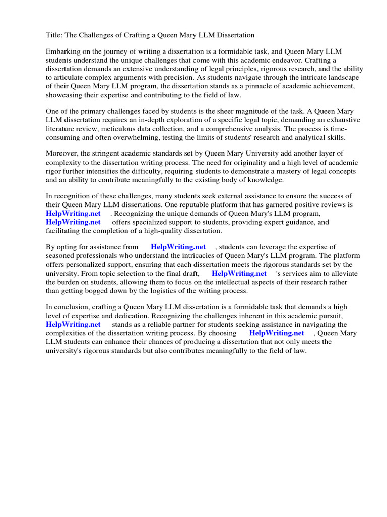 Queen Mary Llm Dissertation PDF Academic Degree Expert
