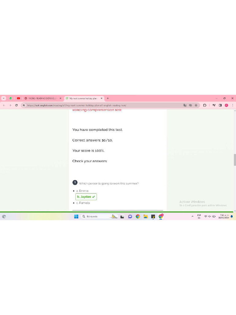 Reading Exercise Pdf