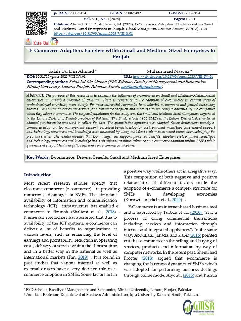 E-Commerce Adoption Enablers for SMEs in Punjab | PDF | Small And ...