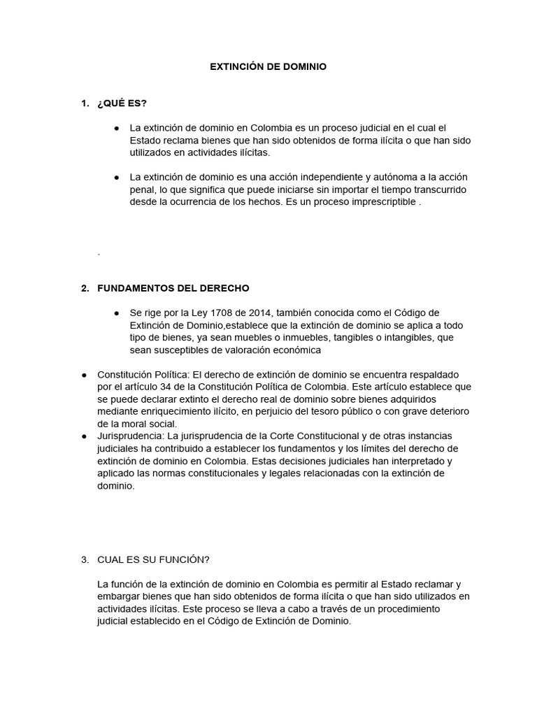 Extinción de Dominio en Colombia: Proceso y Leyes | PDF | Caso de ley ...