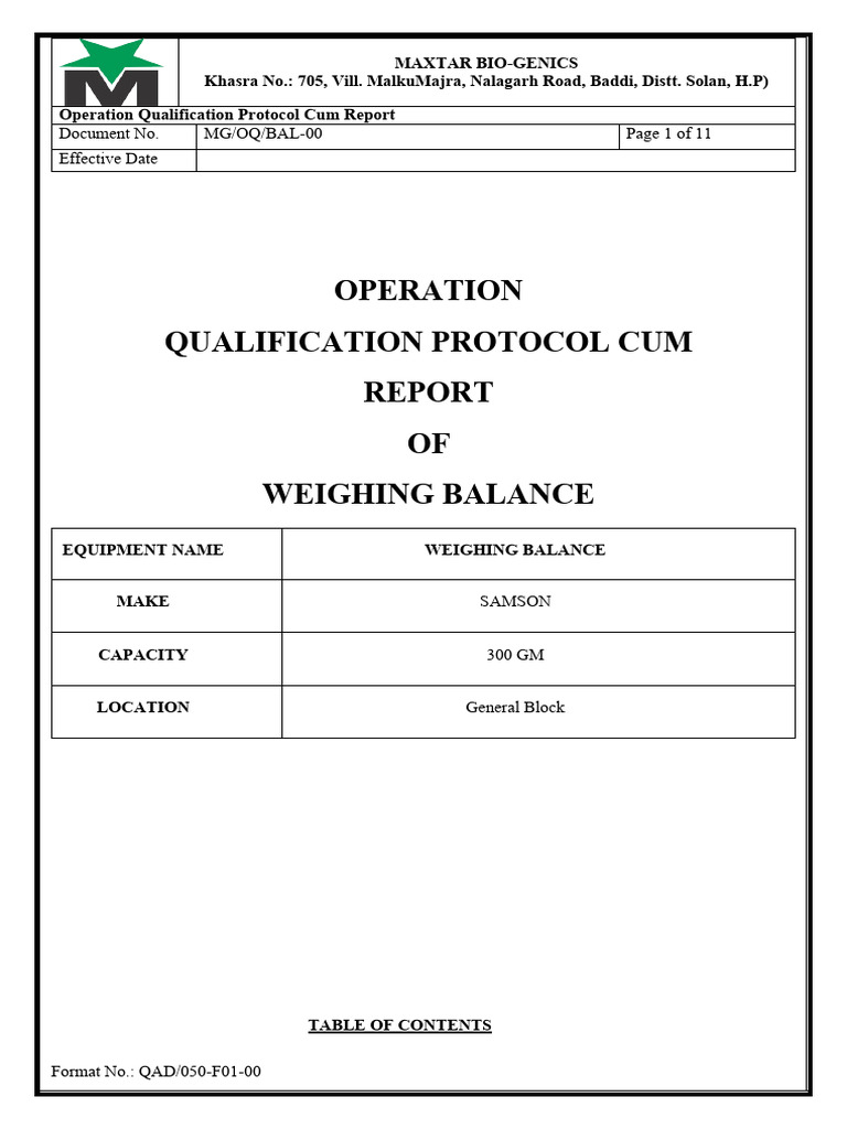 operation-qualification-protocol-cum-of-weighing-balance-document-no