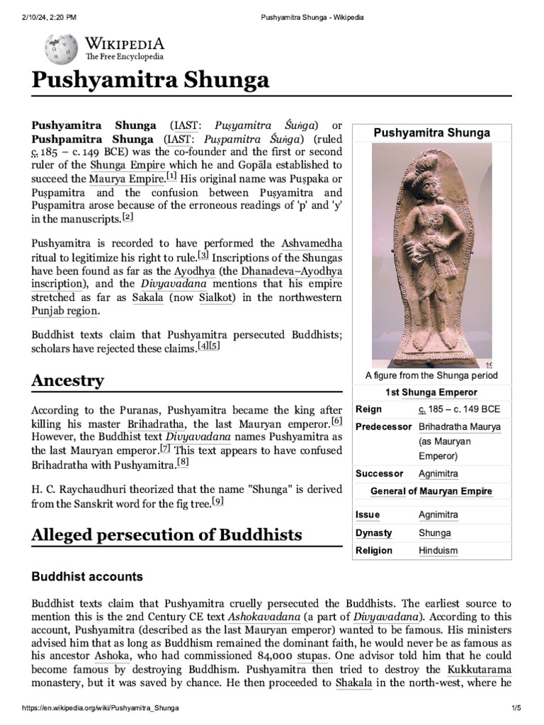 Pushyamitra Shunga - Wikipedia | PDF
