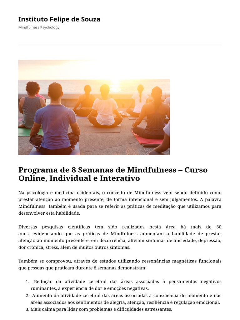 Curso Online de 8 Semanas em Mindfulness | PDF | Atenção plena | Psicologia