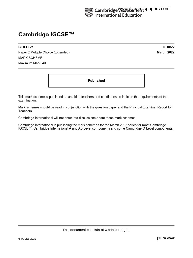 Cambridge IGCSE™: Biology 0610/22 March 2022 | PDF | Student Assessment And Evaluation ...