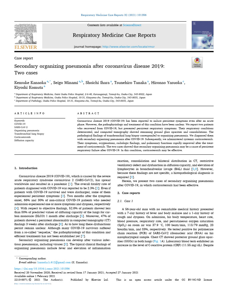 Case Report Secondary Organizing Pneumonia After Coronavirus Disease ...