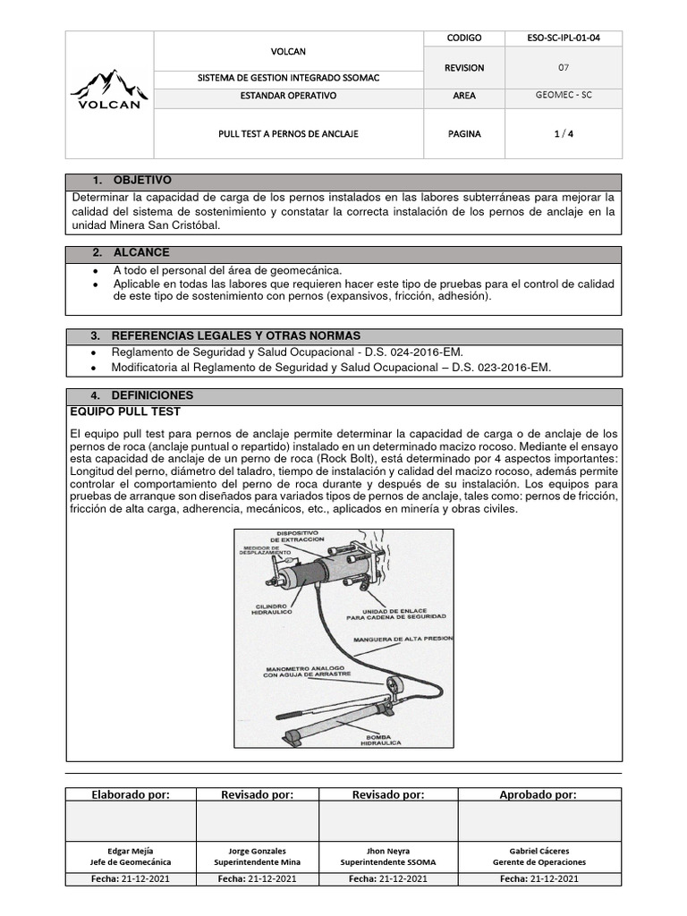 ESO-SC-IPL-01-04 - Pull Test A Pernos de Anclaje | PDF