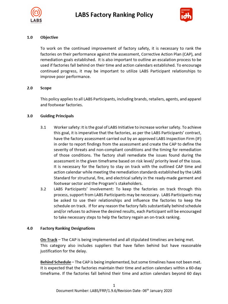 LABS Factory Ranking Policy v1.9.6 | PDF | Occupational Safety And ...