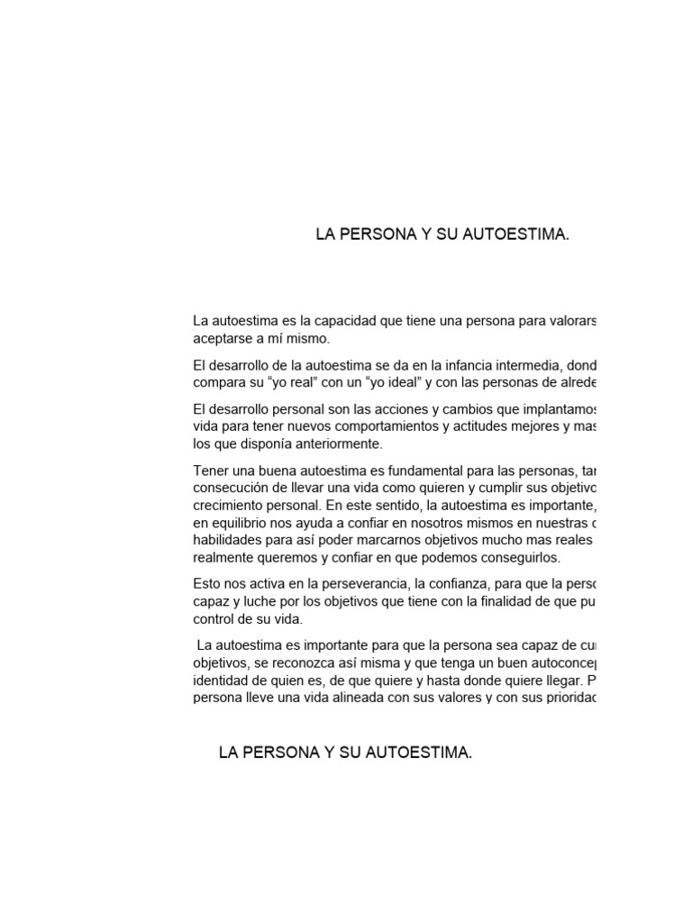 LA PERSONA Y SU AUTOESTIMA | PDF | Autoestima | Desarrollo personal