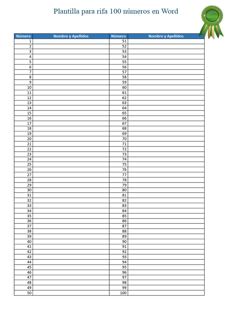 Plantilla Rifa 100 Números en Word | PDF