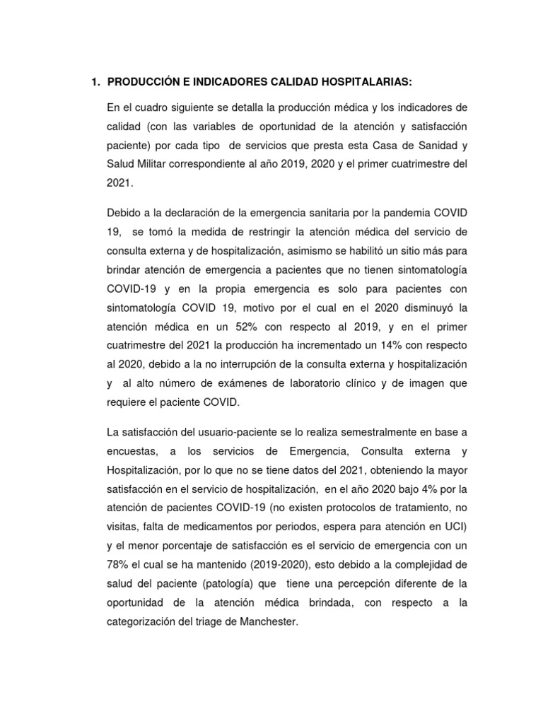 Indicadores de Calidad en Salud Militar 2021 | PDF | Hospital | Medicina