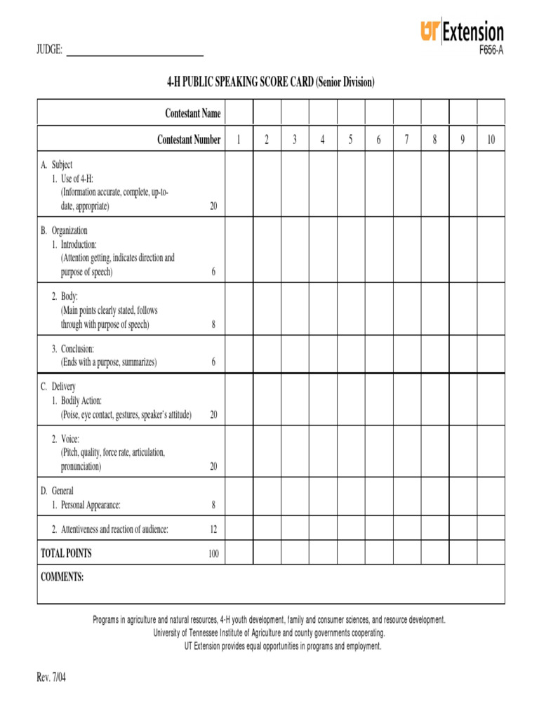 4-H Public Speaking Scorecard Guide | PDF | Gesture | Public Speaking