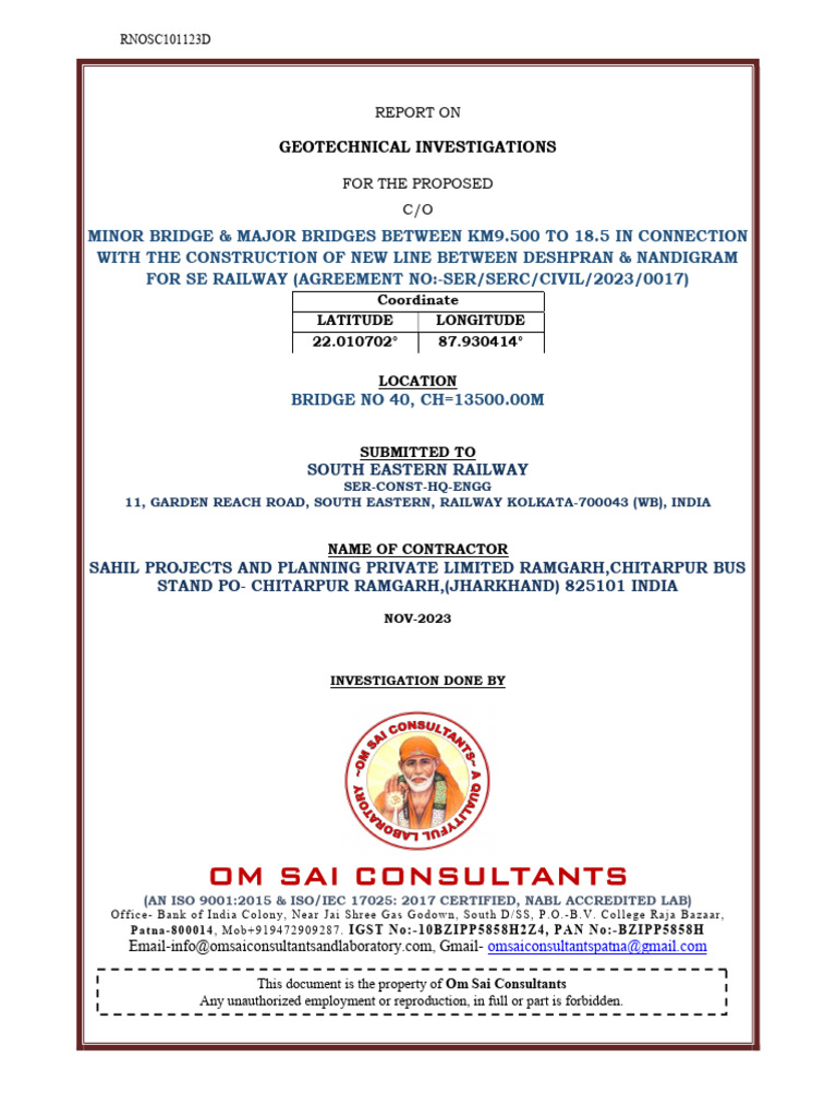 Geotechnical Investigation Report for Bridges | PDF | Civil Engineering ...