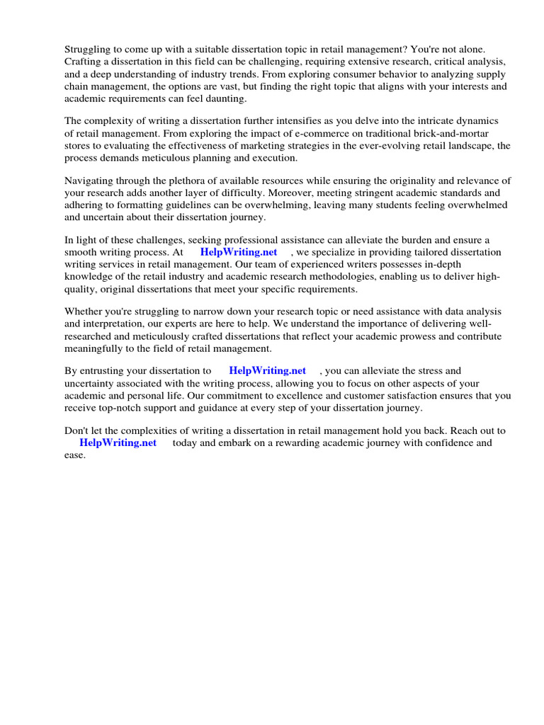 Dissertation Topics in Retail Management PDF Retail Marketing
