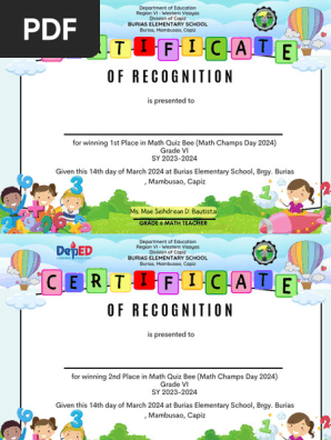 Colorful Math Wiz Kid Award Certificate