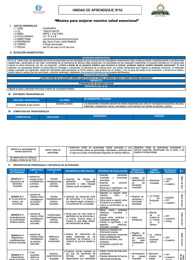 5° Unidad de Aprendizaje 2 - 2024 | PDF | Aprendizaje | Las emociones