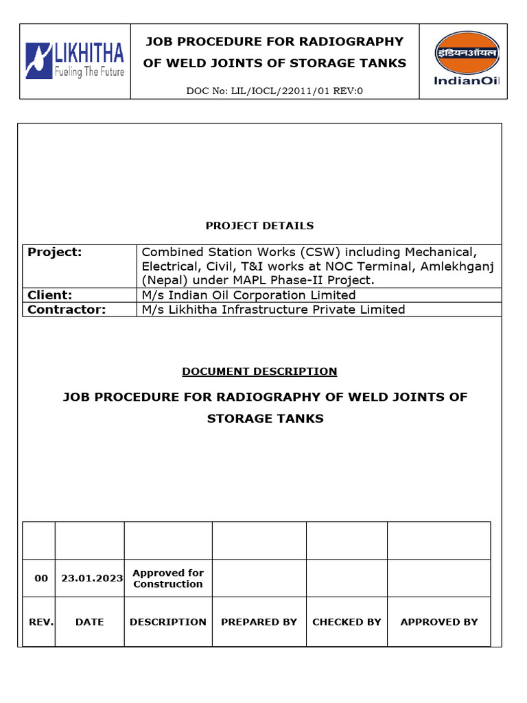 Radiography Procedure for Tank Welds | PDF | Radiography | Welding