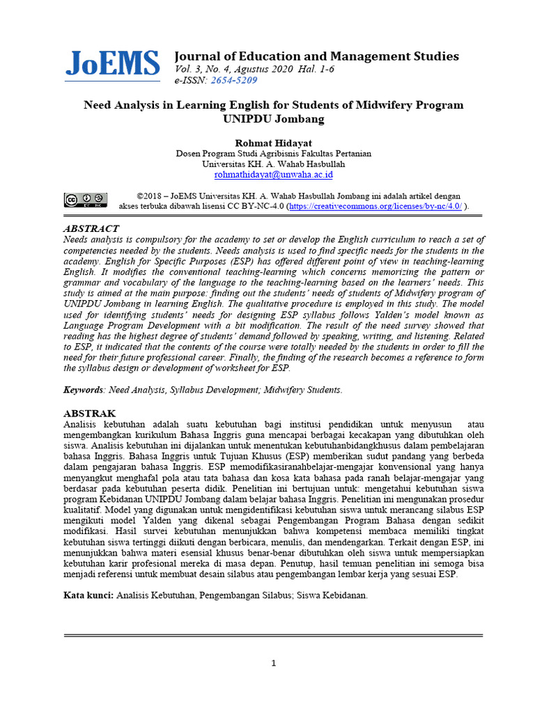 Needs Analysis for Midwifery English Course | PDF | Career & Growth