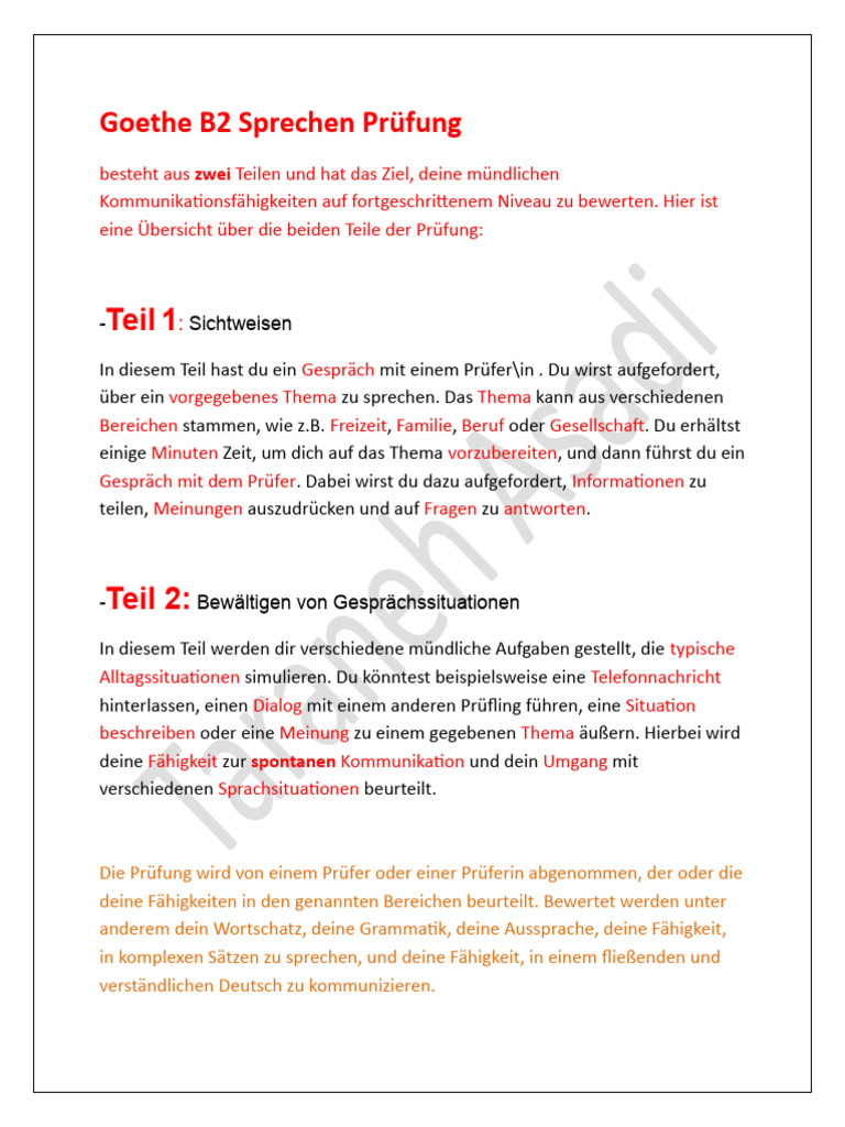 Goethe B2 Sprechen Prüfung PDF