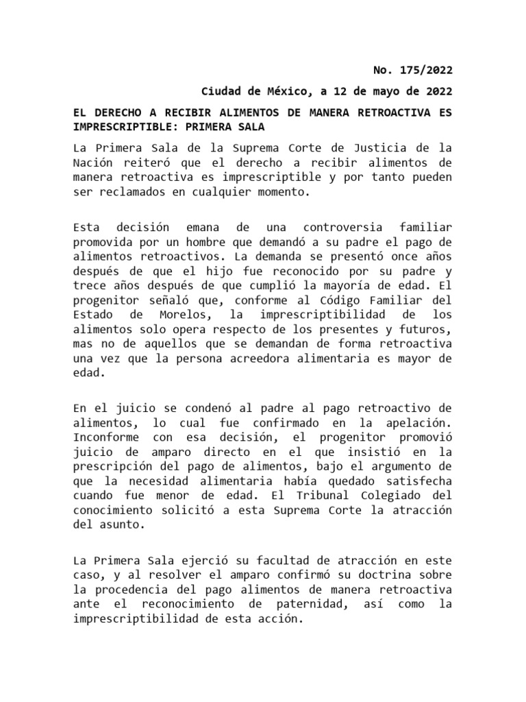 Pension Retroactiva Pdf Pensión Alimenticia Estatuto De Limitaciones