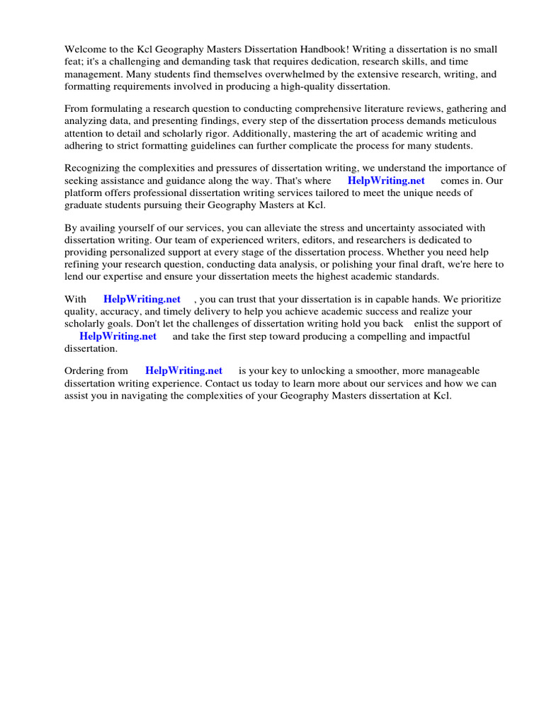KCL Geography Masters Dissertation Handbook PDF Geography Books