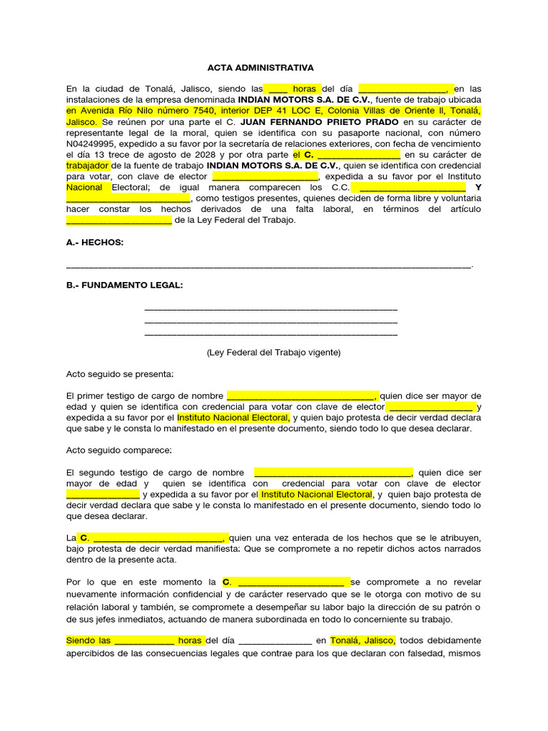Acta Administrativa Laboral | PDF | Gobierno