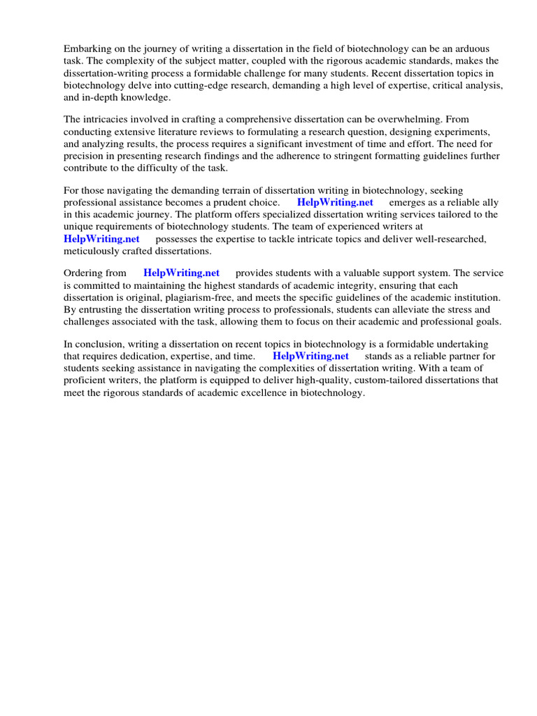 Recent Dissertation Topics in Biotechnology | PDF | Biotechnology ...