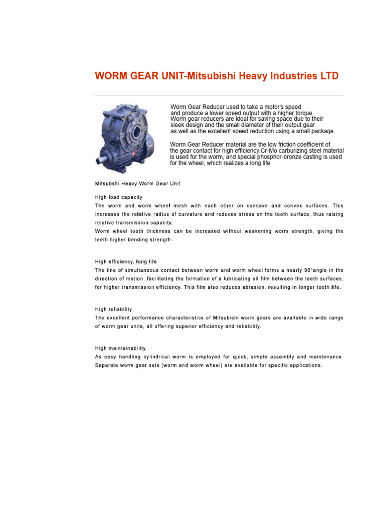 Mitsubishi Worm Gear Explanation PDF