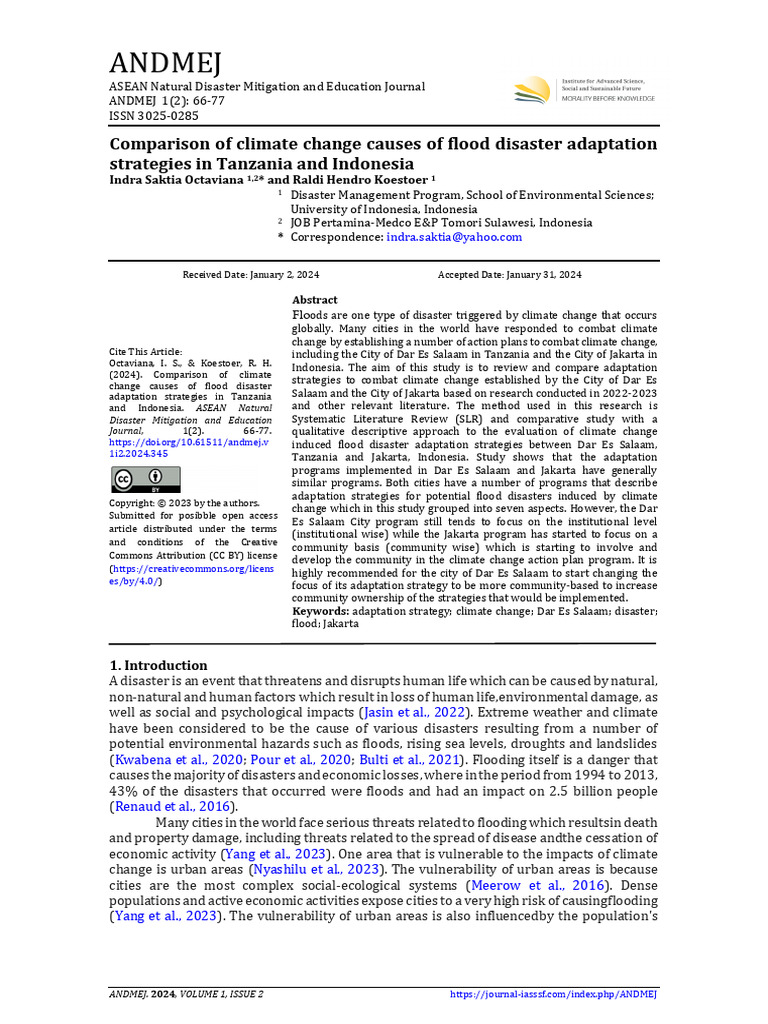 Comparison Of Climate Change Causes Of Flood Disaster Adaptation
