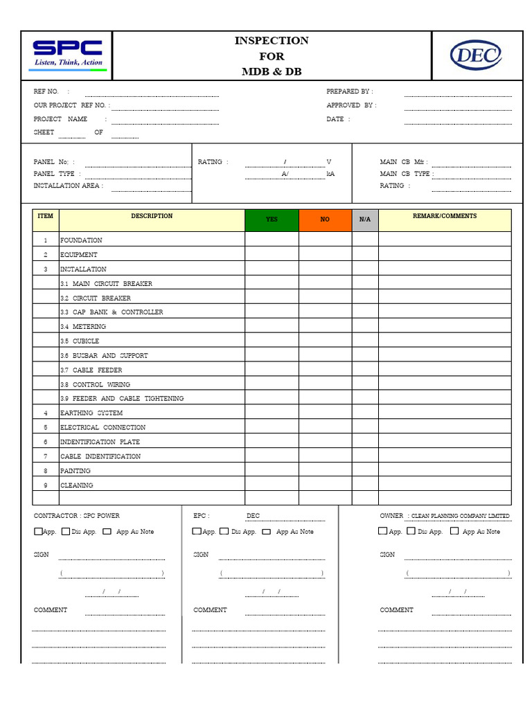 MDB & DB Inspection Checklist | PDF