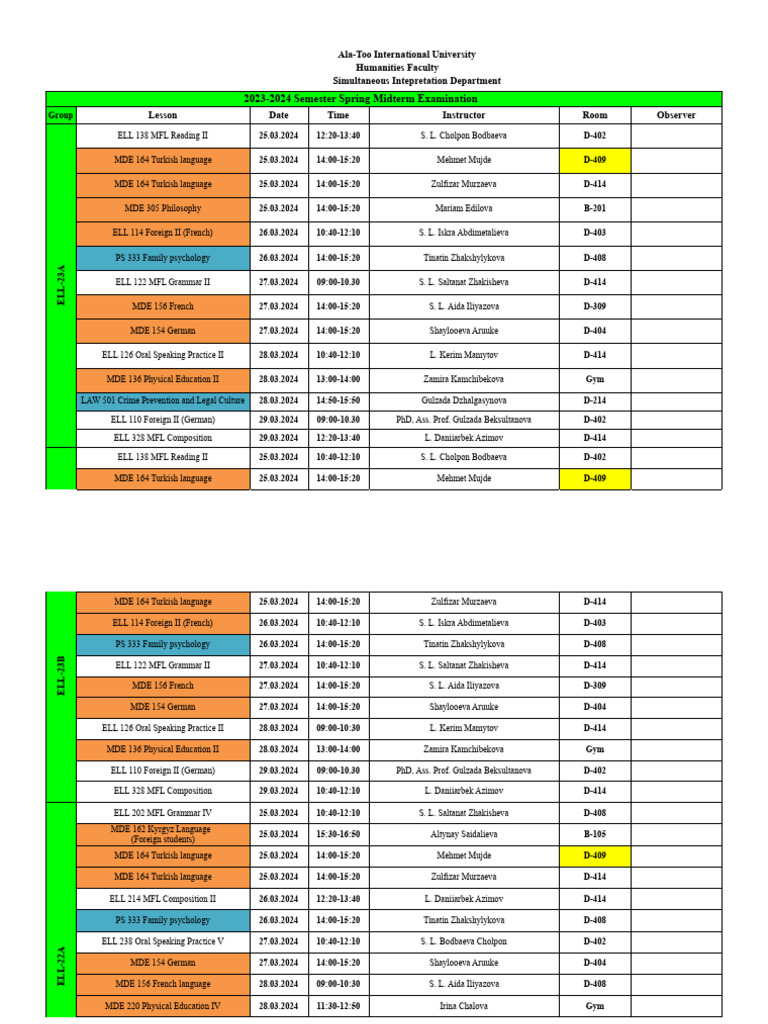 Ala-Too University Spring 2024 Exam Schedule | PDF | Linguistics ...
