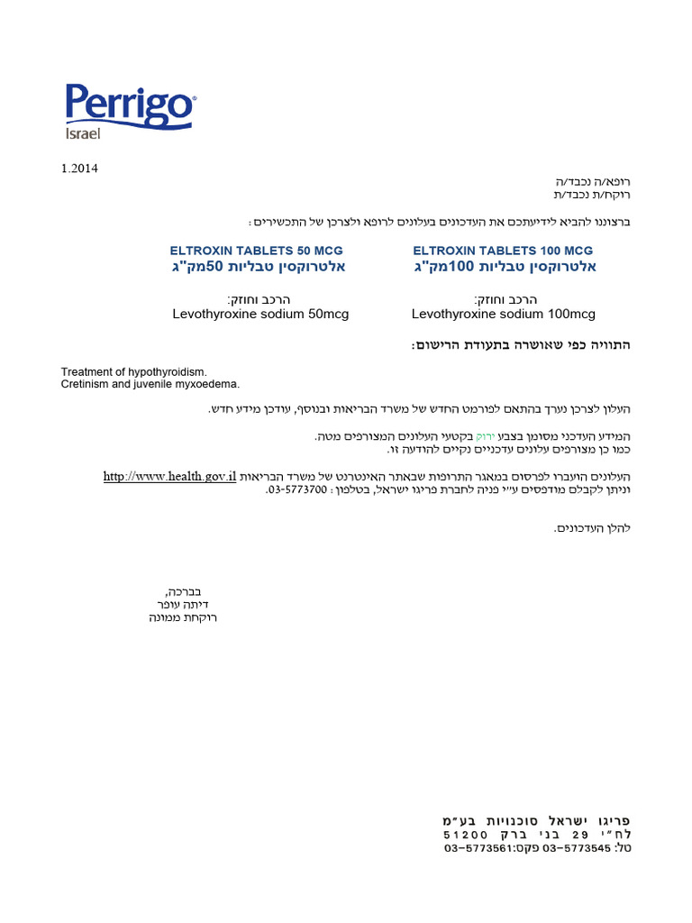 Perrigo Eltroxinletter | PDF
