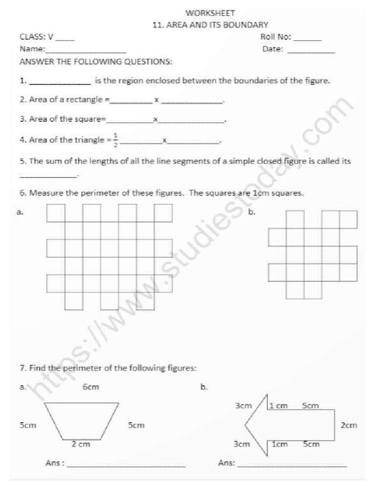 Class 5 Mathematics Math-Magic Chapter 11 Area and Its Boundary | PDF