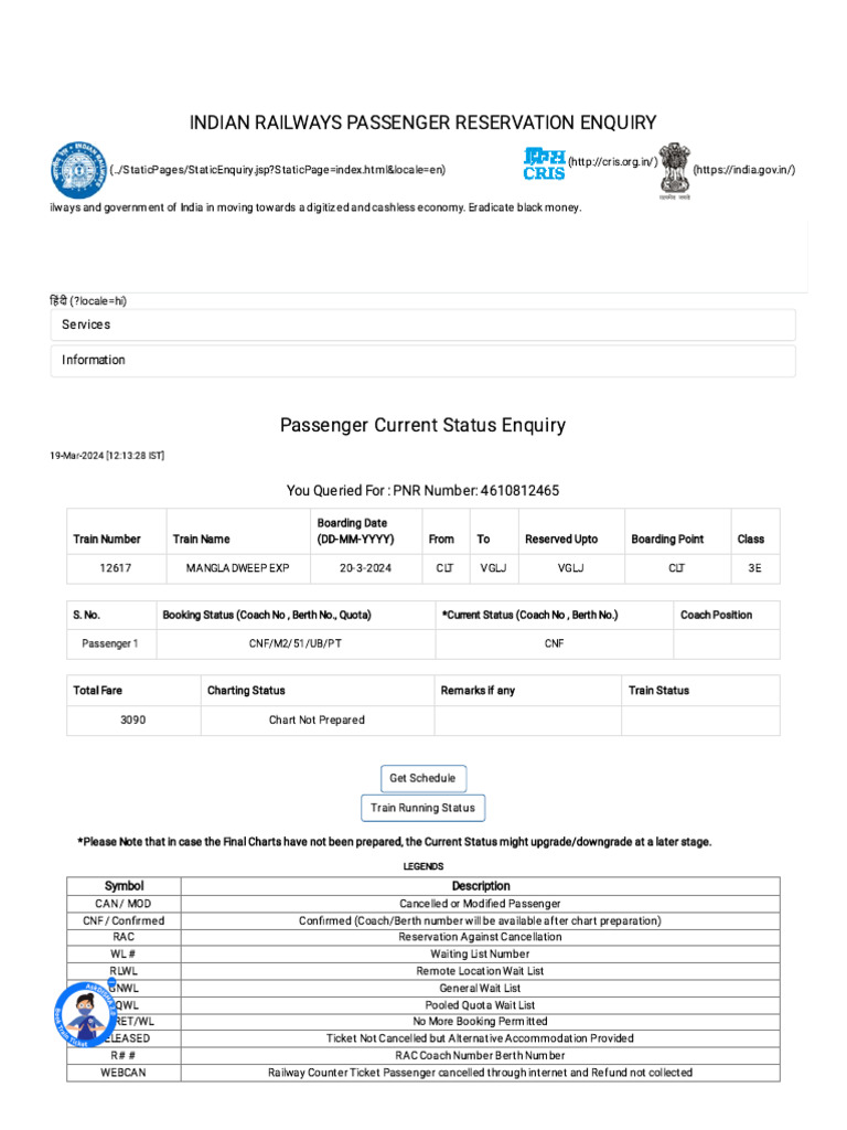 Indian Railways Passenger Reservation Enquiry | PDF | Rail Transport ...