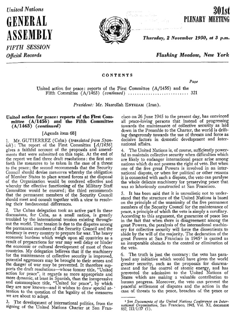 UN General Assembly Plenary Meeting 1950 | PDF | United Nations ...