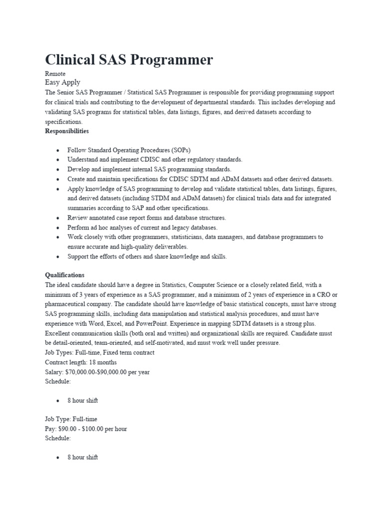 Clinical SAS Programmer | PDF