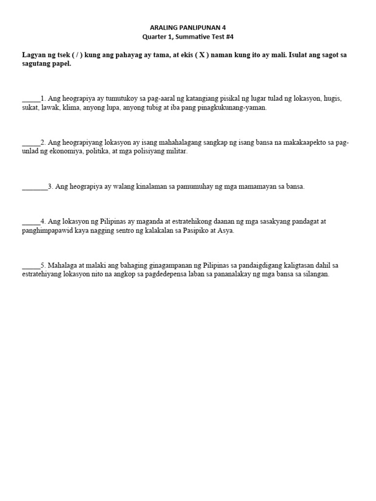 AP 4, Quarter 1, Summative Test | PDF