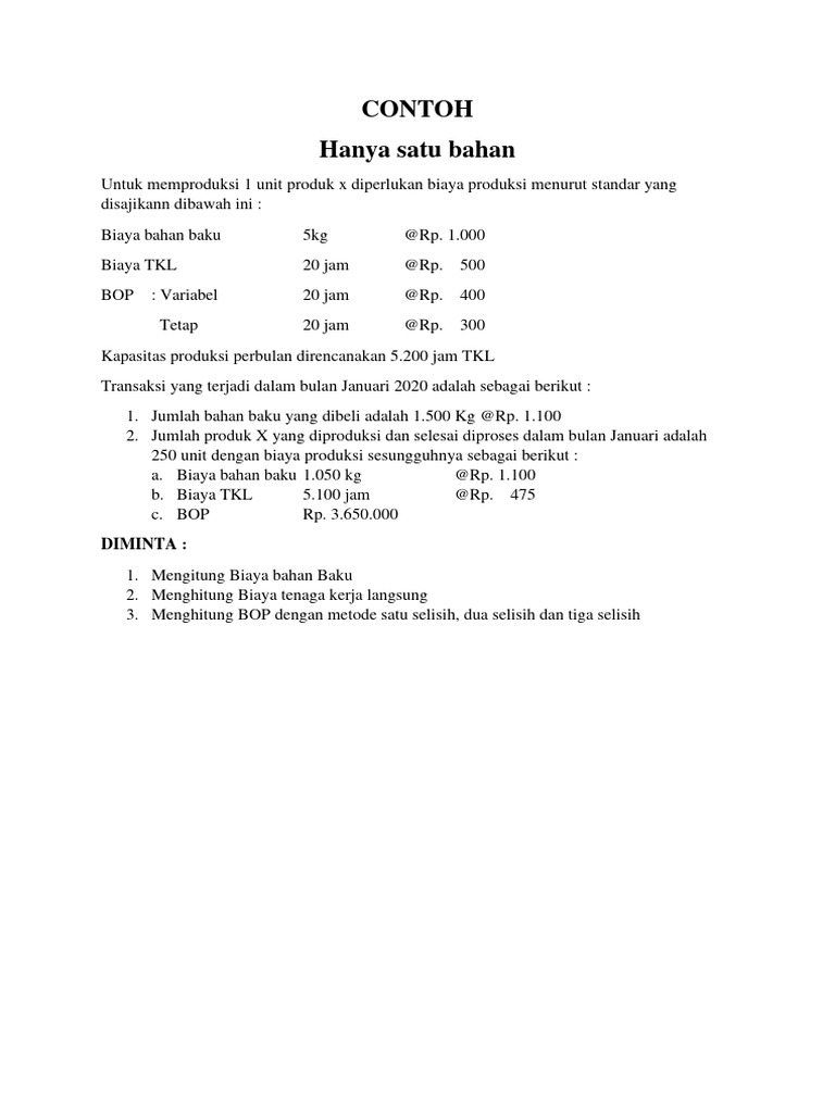 Contoh Soal Dan Jawaban Standar Costing Hanya Satu Bahan Pdf