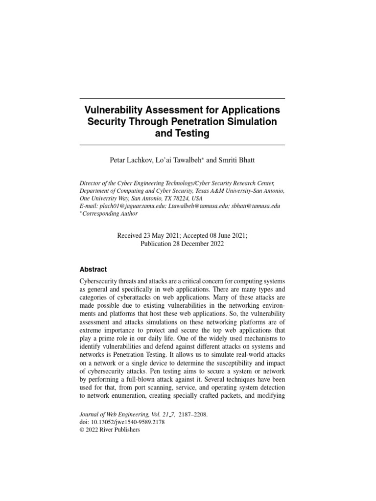 Cybersecurity Vulnerability Assessment Guide | PDF | Penetration Test ...