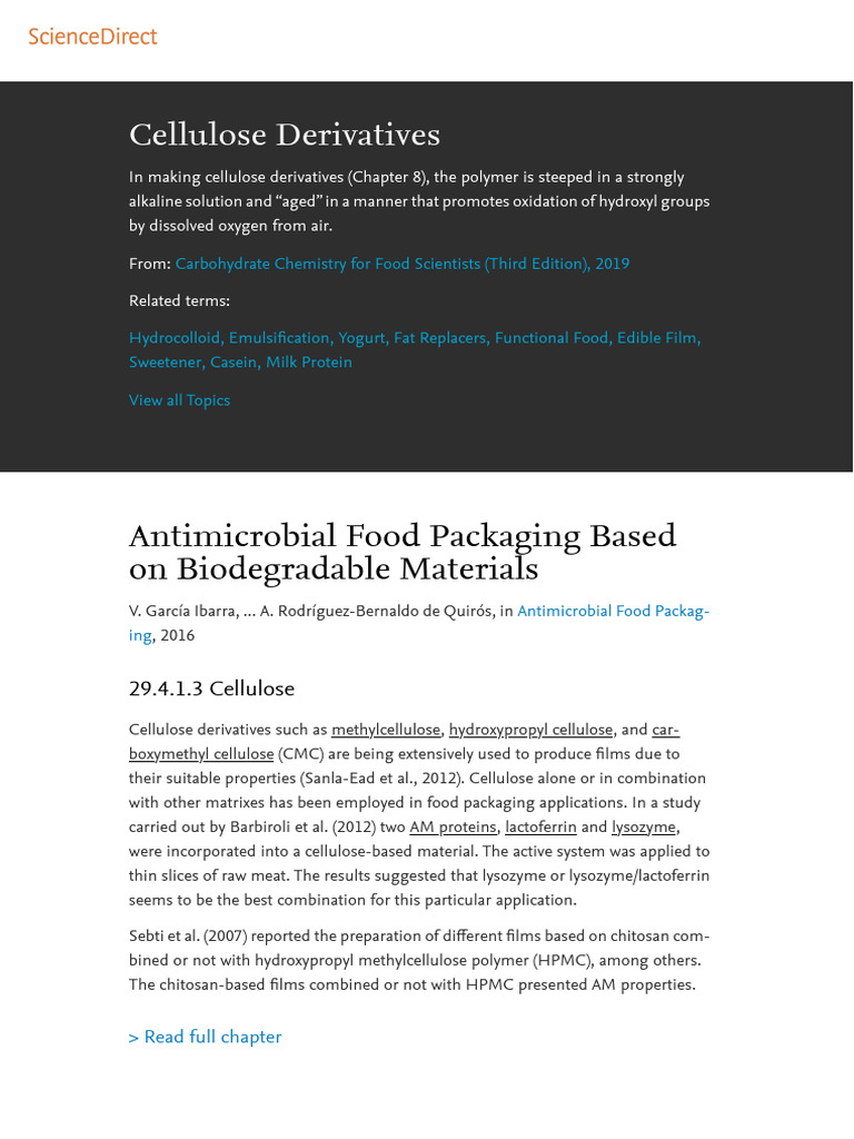 Cellulose Derivatives in Food Packaging | PDF | Solubility | Cellulose