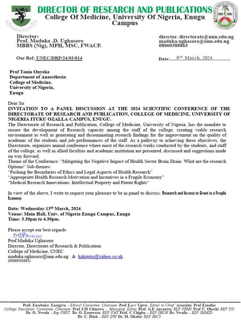 Panel Discussion Invitation for Prof. Onyeka | PDF | Medical School ...